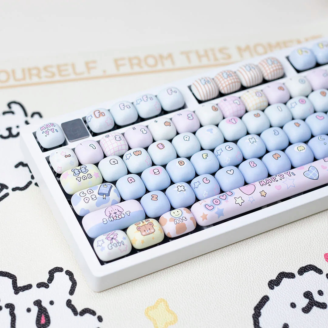 140 Keys Cute Keycaps Cat MOG Keycaps PBT Pink Keys Gift for Girl Cute New Square Thermal Sublimation Mechanical Keyboard 6.25U