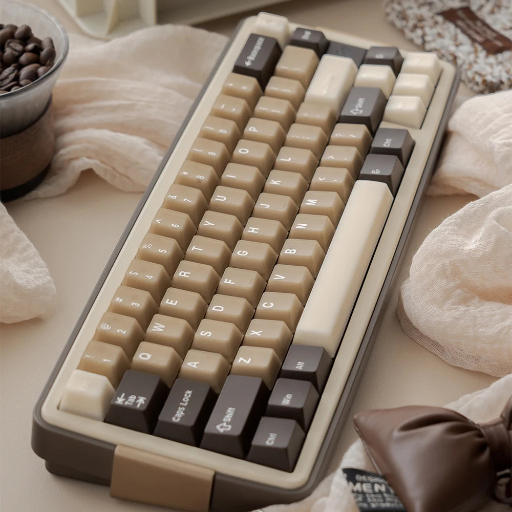 164 Keys Latte Coffee Keycaps Retro Brown Translucent keycaps Cherry Profile Double Shot PBT PC keycap For Mechanical Keyboard