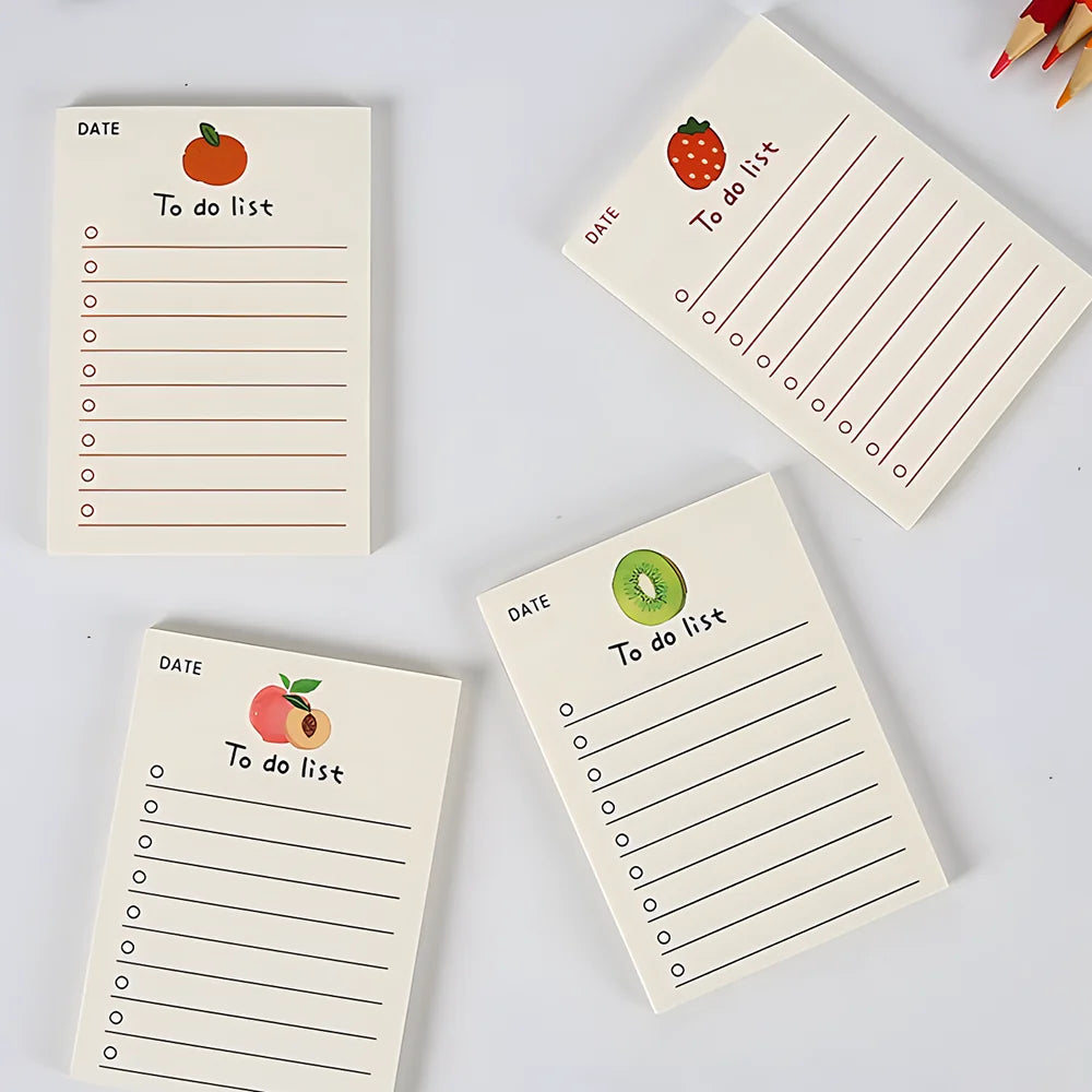 Korean Bear Fruit Non-sticky Notes Lined Memo Pads Cute Check to Do List Shopping Daily Weekly Planner Notepad Stationery Agenda