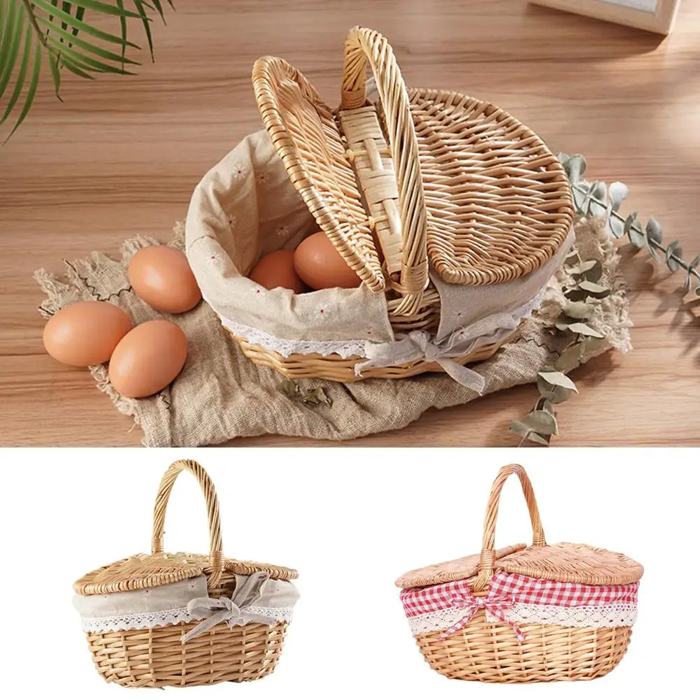 Oval Wicker Picnic Basket with Lid