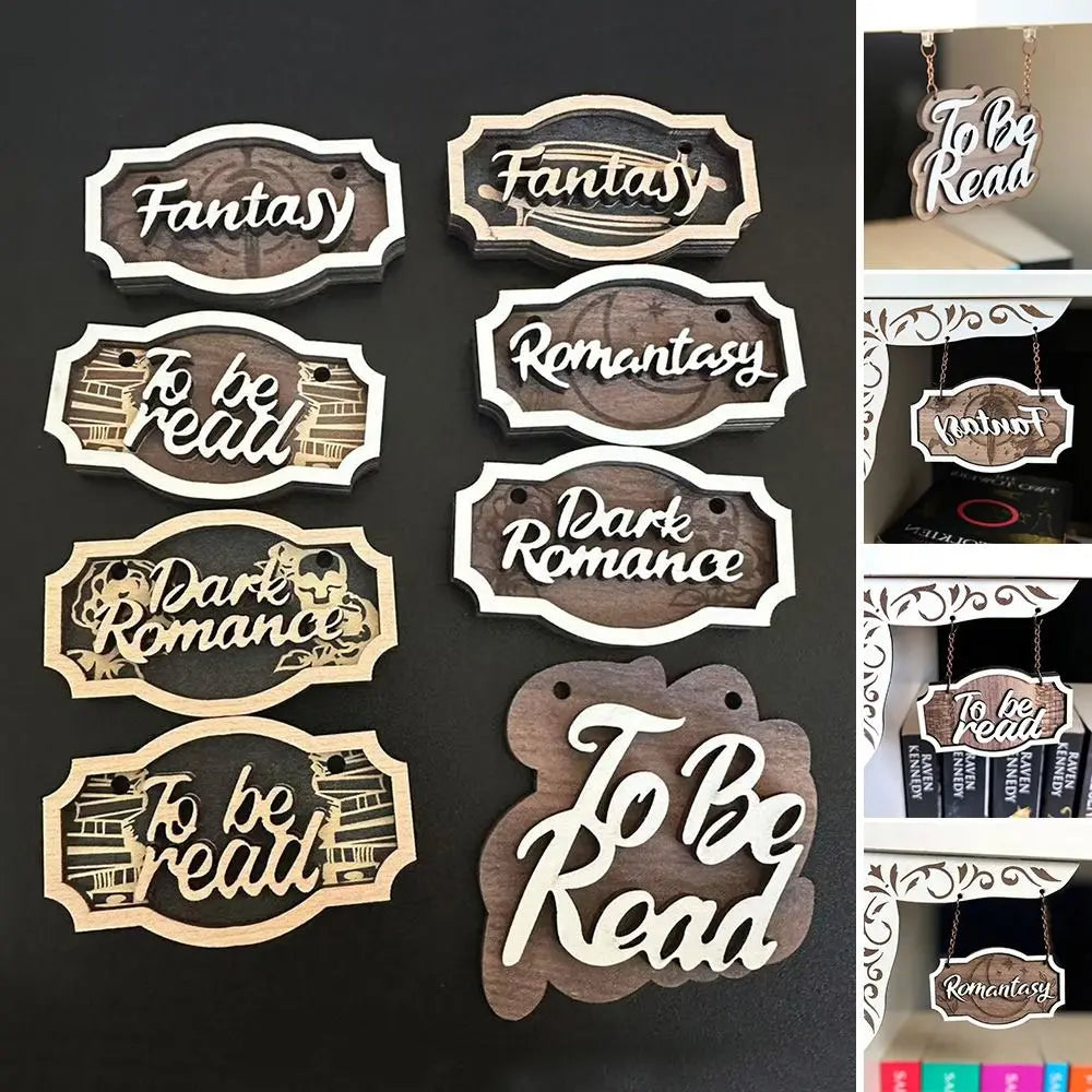 New Wooden Bookshelf Hanging Decoration Dark Romance Decorative Bookshelf Classification Bookshelf Signs for Library