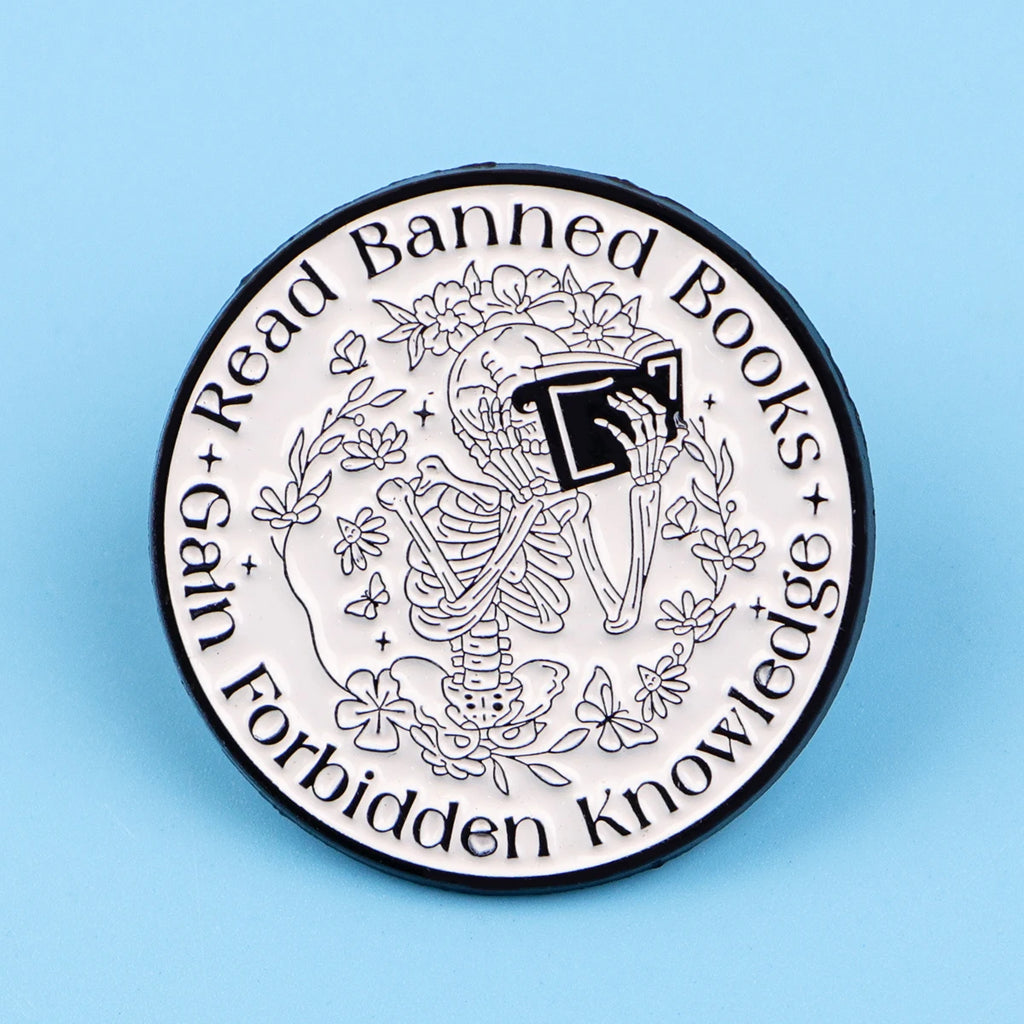 Skeleton Cat Book Enamel Pin