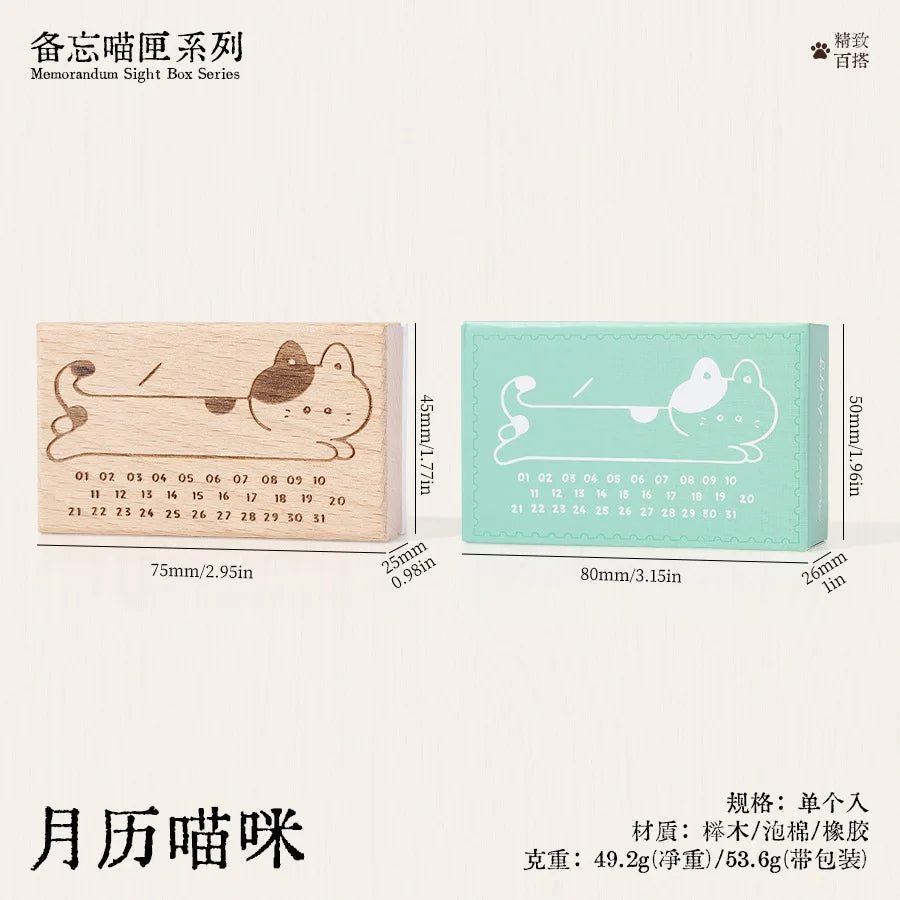 Memo Cat Box Wooden Hand Account Seal Retro Cat Schedule Plan Beech Wood Seal Daily Memo Seal School Supplies Assorted Stamp