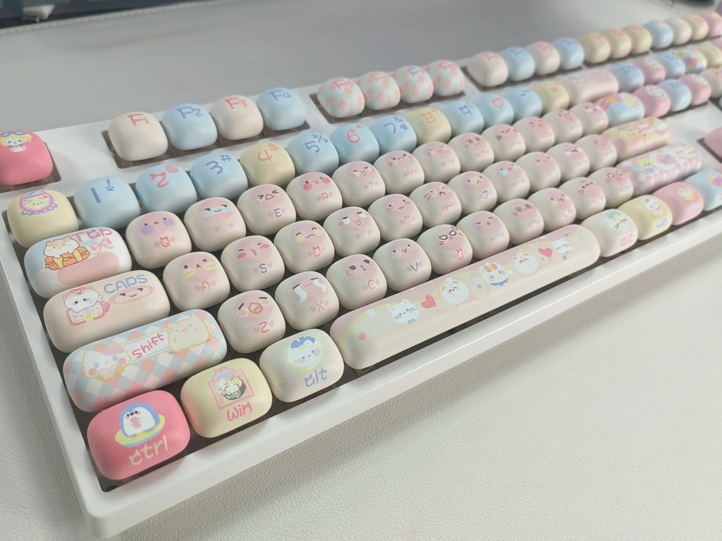 140 Keys Cute Keycaps Cat MOG Keycaps PBT Pink Keys Gift for Girl Cute New Square Thermal Sublimation Mechanical Keyboard 6.25U