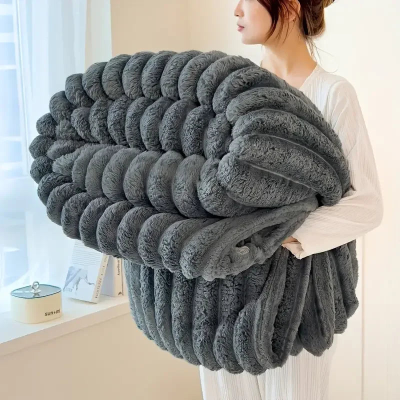 Luxurious Faux Rabbit Fur Throw Blanket Soft,Warm&Cozy for Couch,Bed,Office,Travel Versatile All-Season Gift,Christmas Present