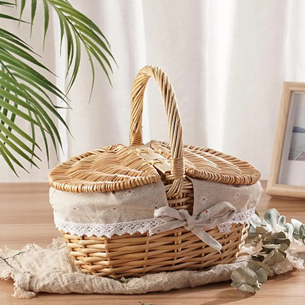 Oval Wicker Picnic Basket with Lid