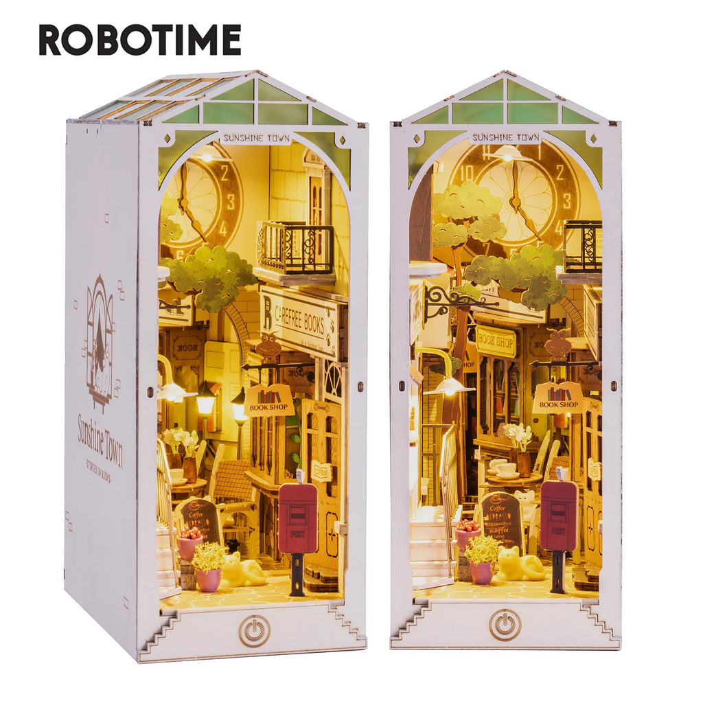 Robotime Rolife Book Nooks Series Stories in Books – 4 Kinds DIY Wooden Miniature House Furniture Kits for Bookshelf Insert Decor