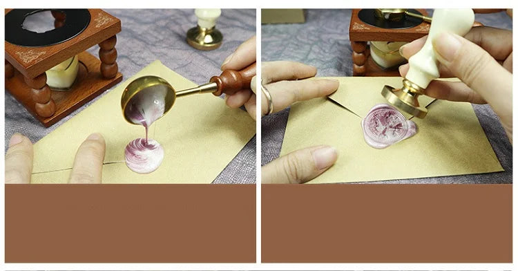 Wax Bead Pot Stick Heater Wax Seal Stamp Set Lacquer Furnace Seal Spoon Handle Stamp Melting Spoon Rubber Wood Melting Heater