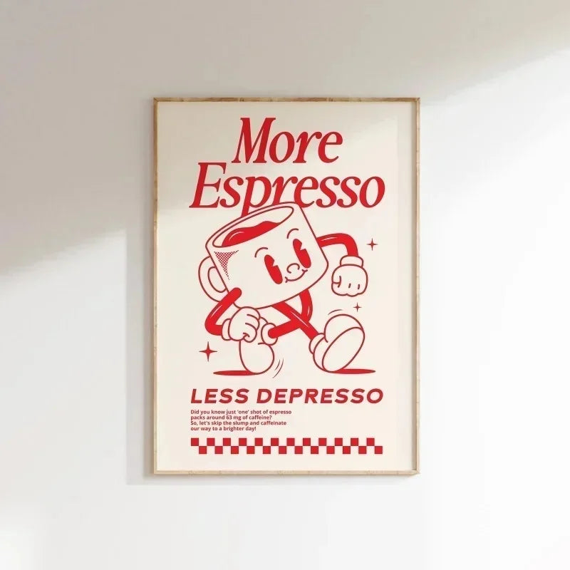 More Espresso Less Depresso Wall Art, Coffee Quote Wall Art, Coffee Station Wall Art, Coffee Bar Print, Cute Prints, Retro Quote