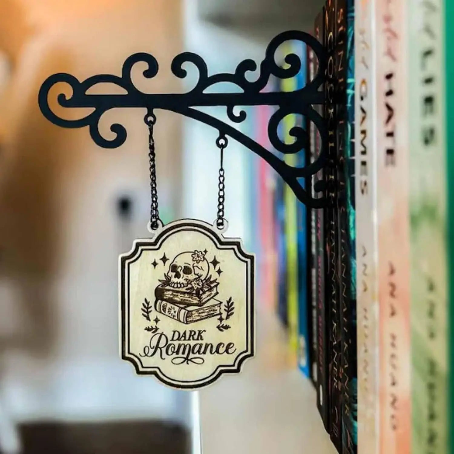 Book Nook Tavern Signs– Genre Shelf Labels with Hanging Brackets, Tavern-Style Book Nook Decor, Bookshelf Genre Signs for Home