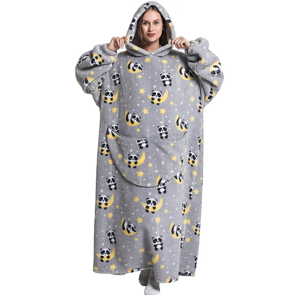Flannel Wearable Blanket Hoodie with Pocket