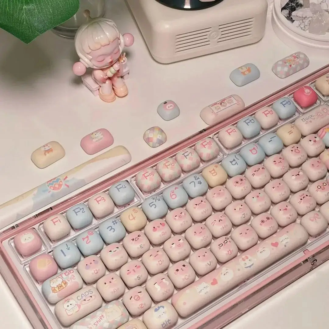 140 Keys Cute Keycaps Cat MOG Keycaps PBT Pink Keys Gift for Girl Cute New Square Thermal Sublimation Mechanical Keyboard 6.25U