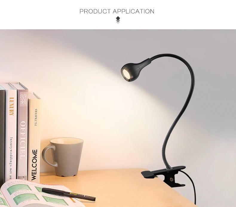 Flexible Table Lamp USB Power Lamp Reading Book Light With Holder Clip Study Reading Lamps Bedside Table Bedroom Decor Nightlamp