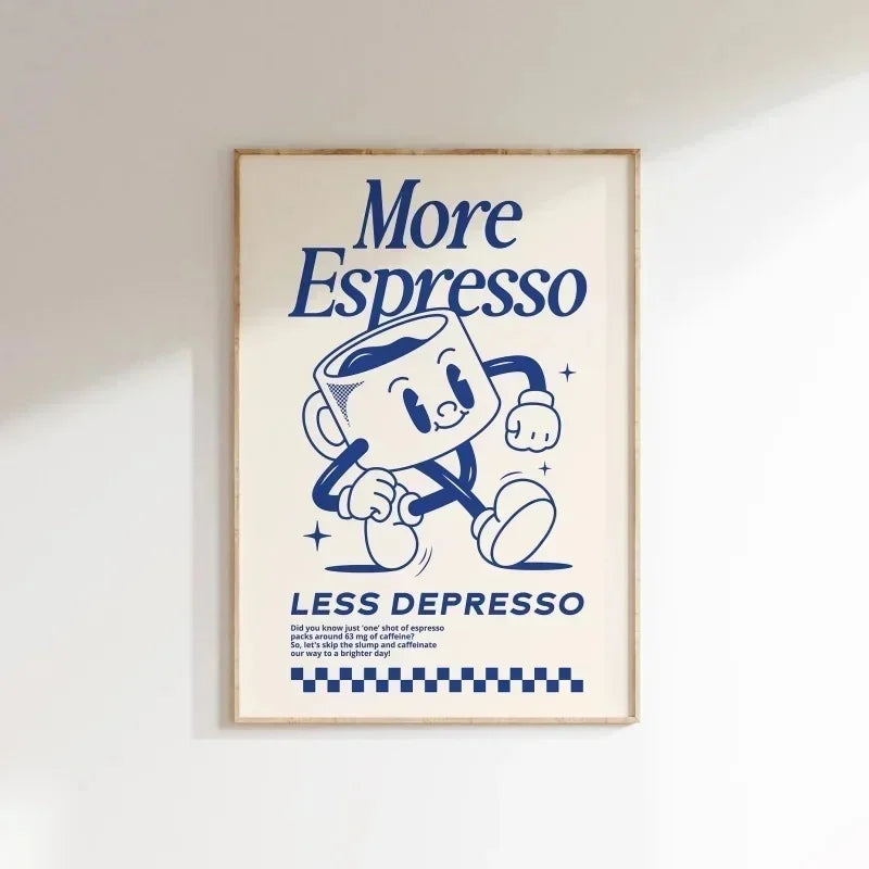 More Espresso Less Depresso Wall Art, Coffee Quote Wall Art, Coffee Station Wall Art, Coffee Bar Print, Cute Prints, Retro Quote