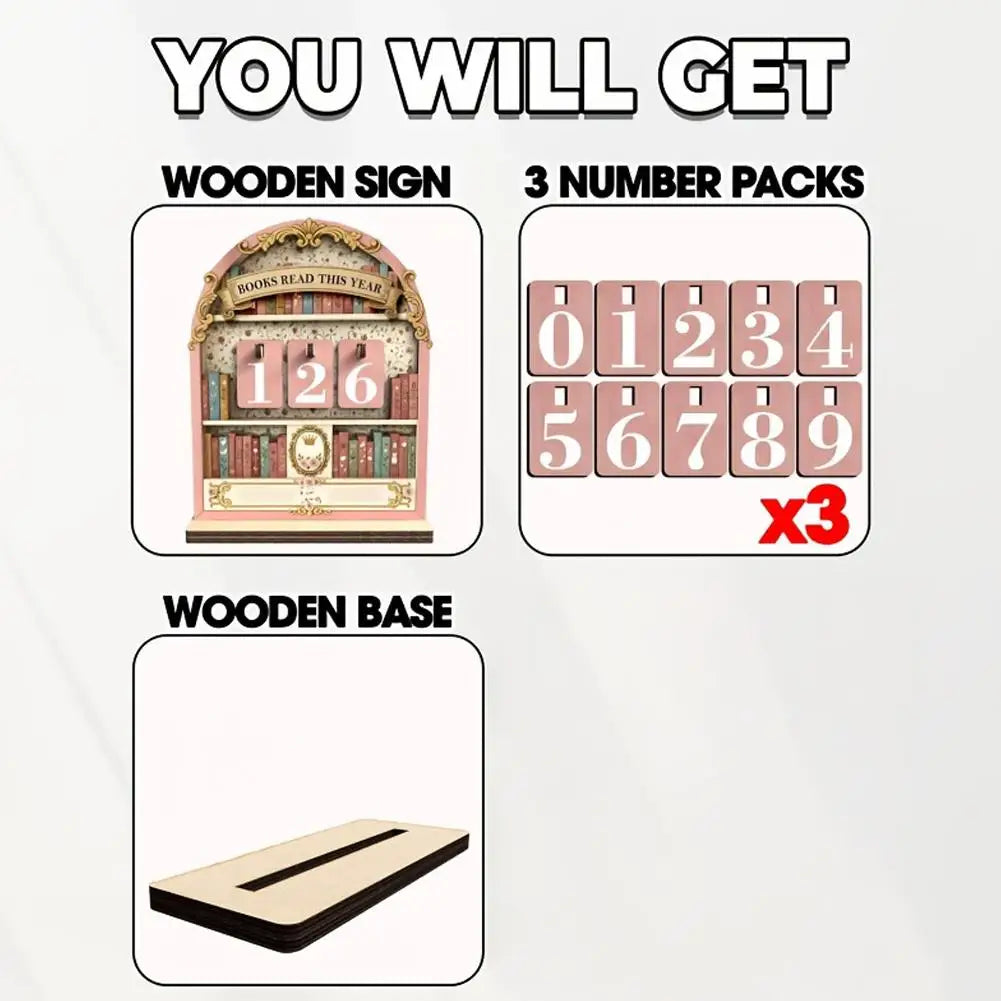 Wooden Book Read This Year Counter Tracker Up To 999 Books Challenge Tracker Retro Bookshelf Classroom Decor Gift for Book Lover