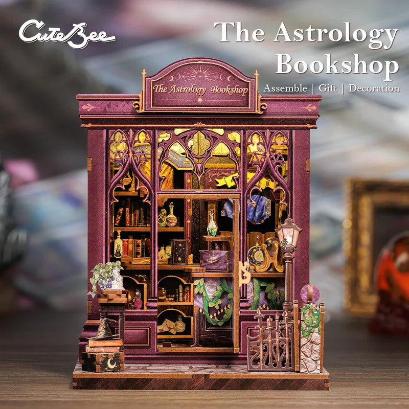CUTEBEE Book Nook Kit DIY Miniature Model Dollhouse for Adults and Teens Bookshelf Decor 3D Wooden Puzzle Gifts for Family