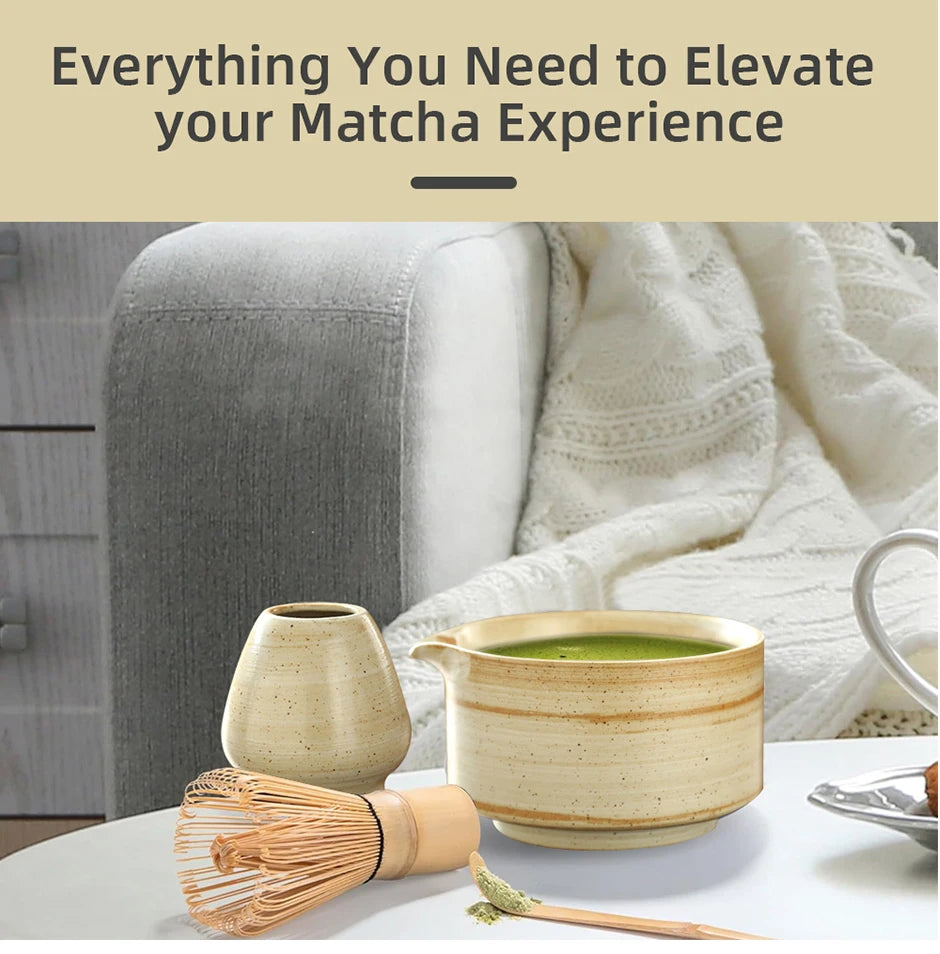 4-Piece Japanese Matcha Tea Set with Bamboo Whisk