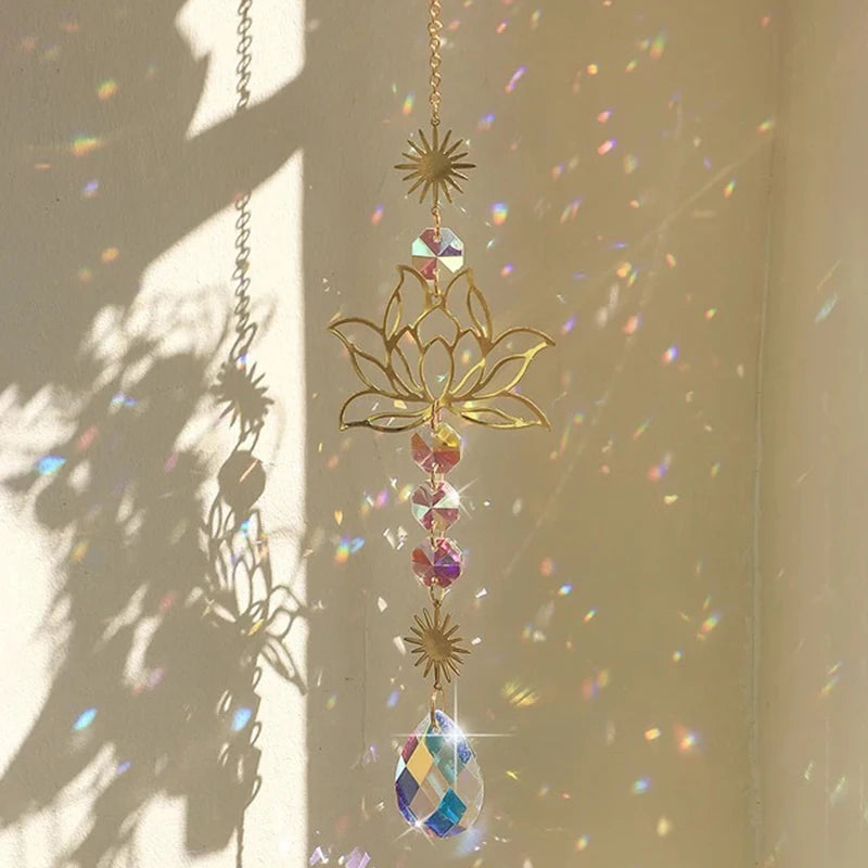 Crystal Lotus Suncatcher hanging crystal colored glass, rainbow maker prism chakra Outdoor decoration