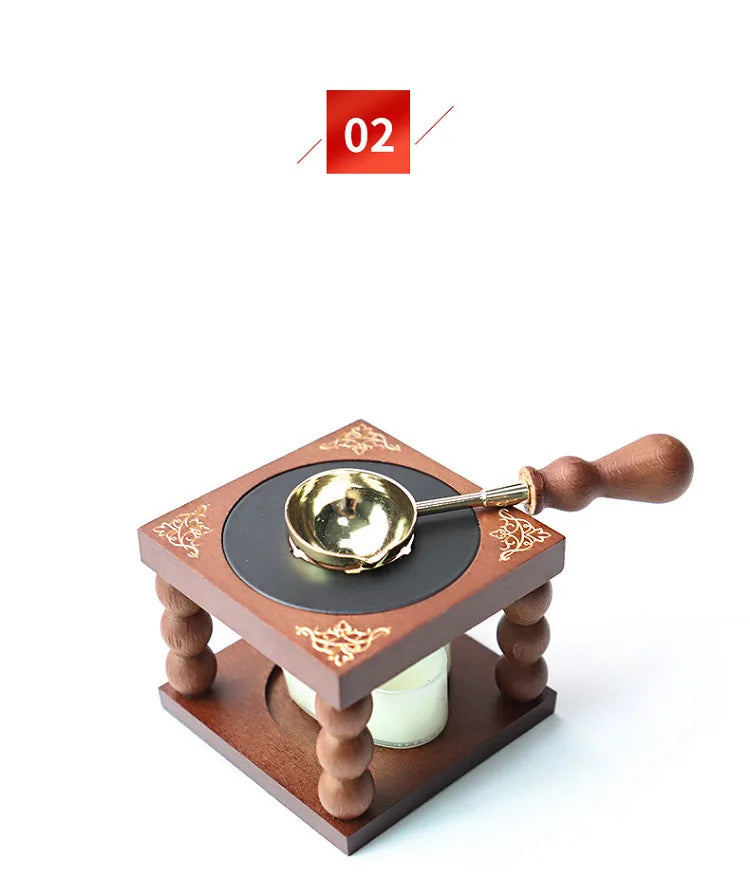 Wax Bead Pot Stick Heater Wax Seal Stamp Set Lacquer Furnace Seal Spoon Handle Stamp Melting Spoon Rubber Wood Melting Heater