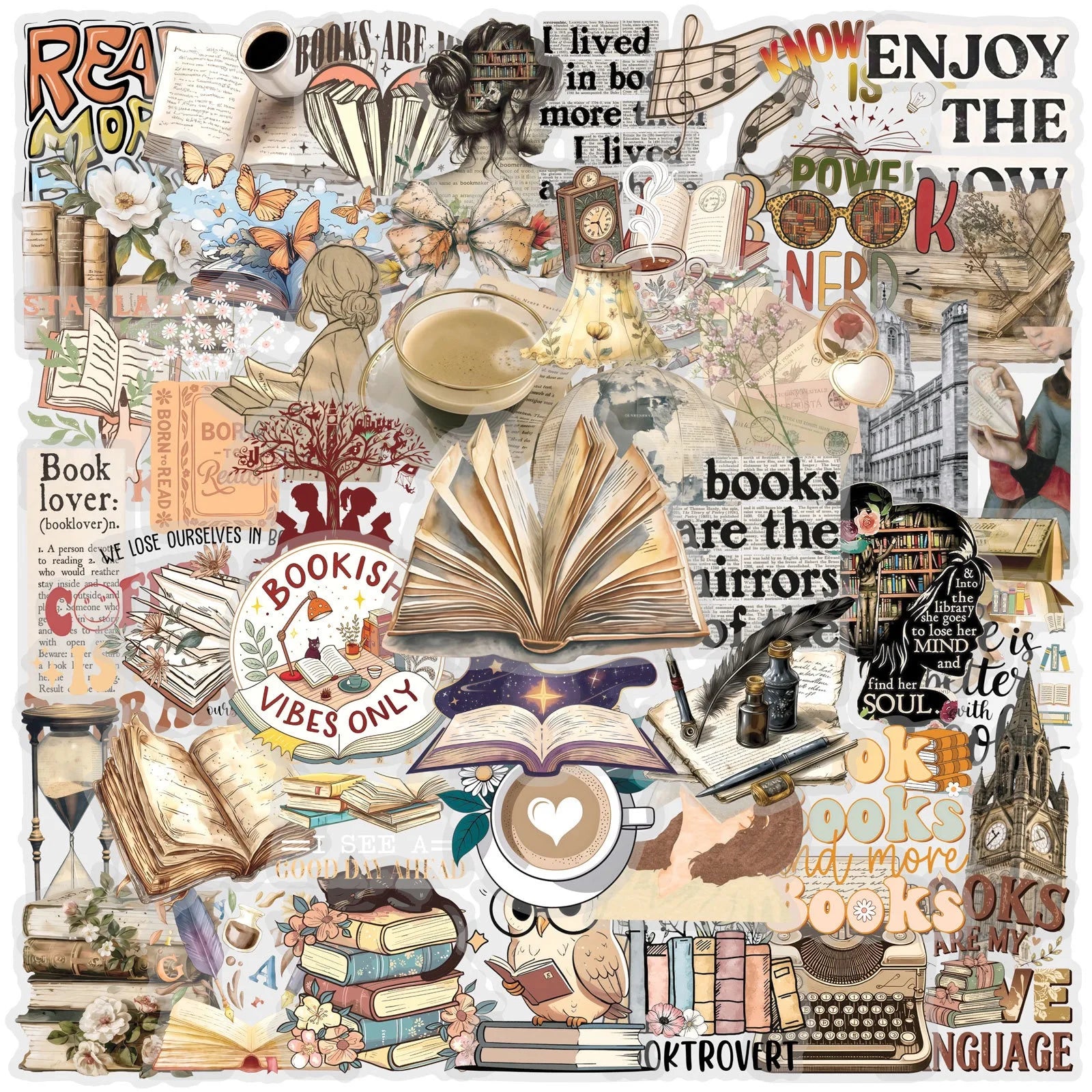 Vintage Bookish Reader Sticker Pack