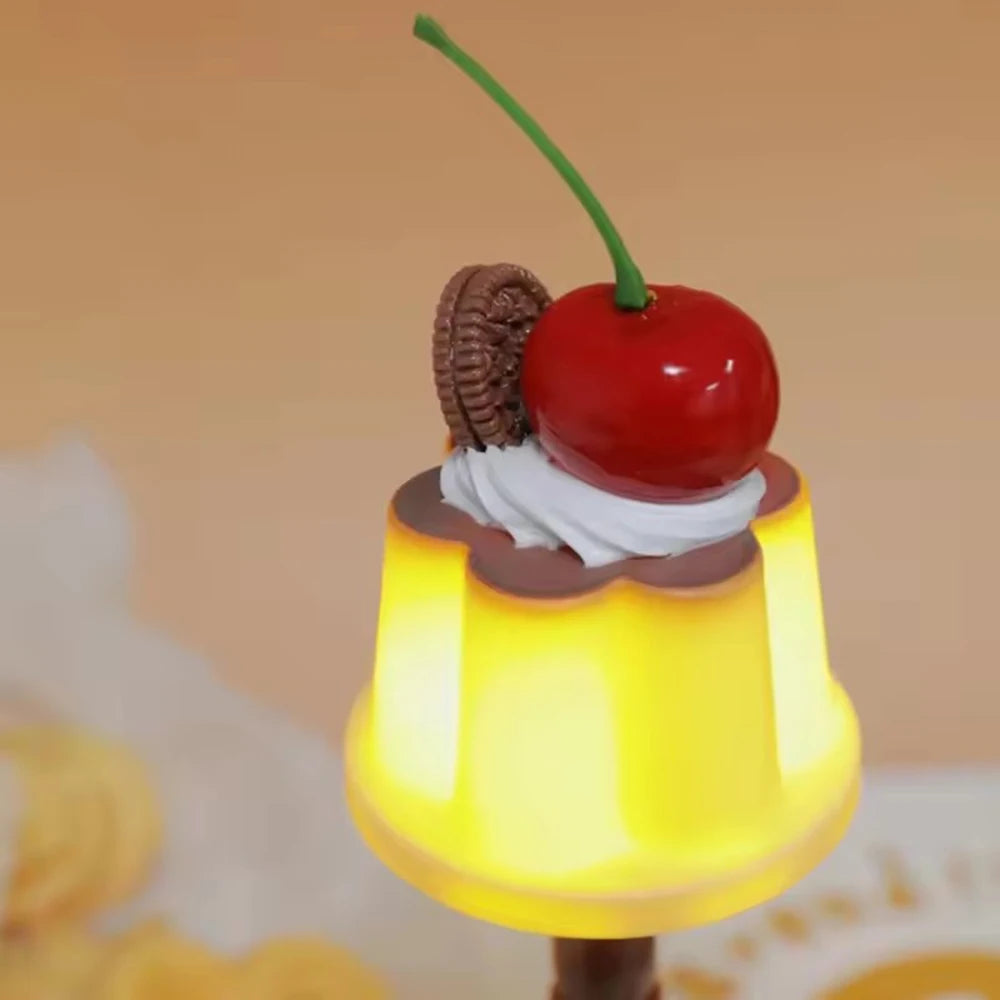 Kawaii Pudding Night Light LED Desk Lamp Battery Powered Desk Bedside Bedroom Bar Room Decor Atmosphere Sleeping Light kid Gifts