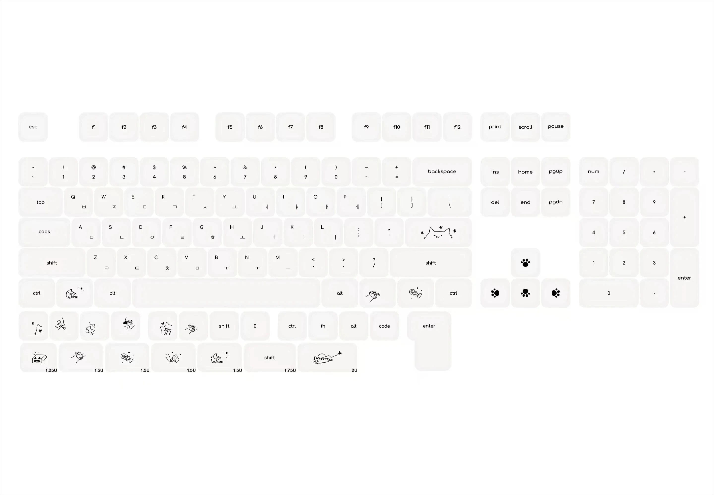 124 key Cute Cat Keycaps PBT Sublimation Moa Ball Cap White Minimalist Small Font Mechanical Keyboard Keycaps Korean English