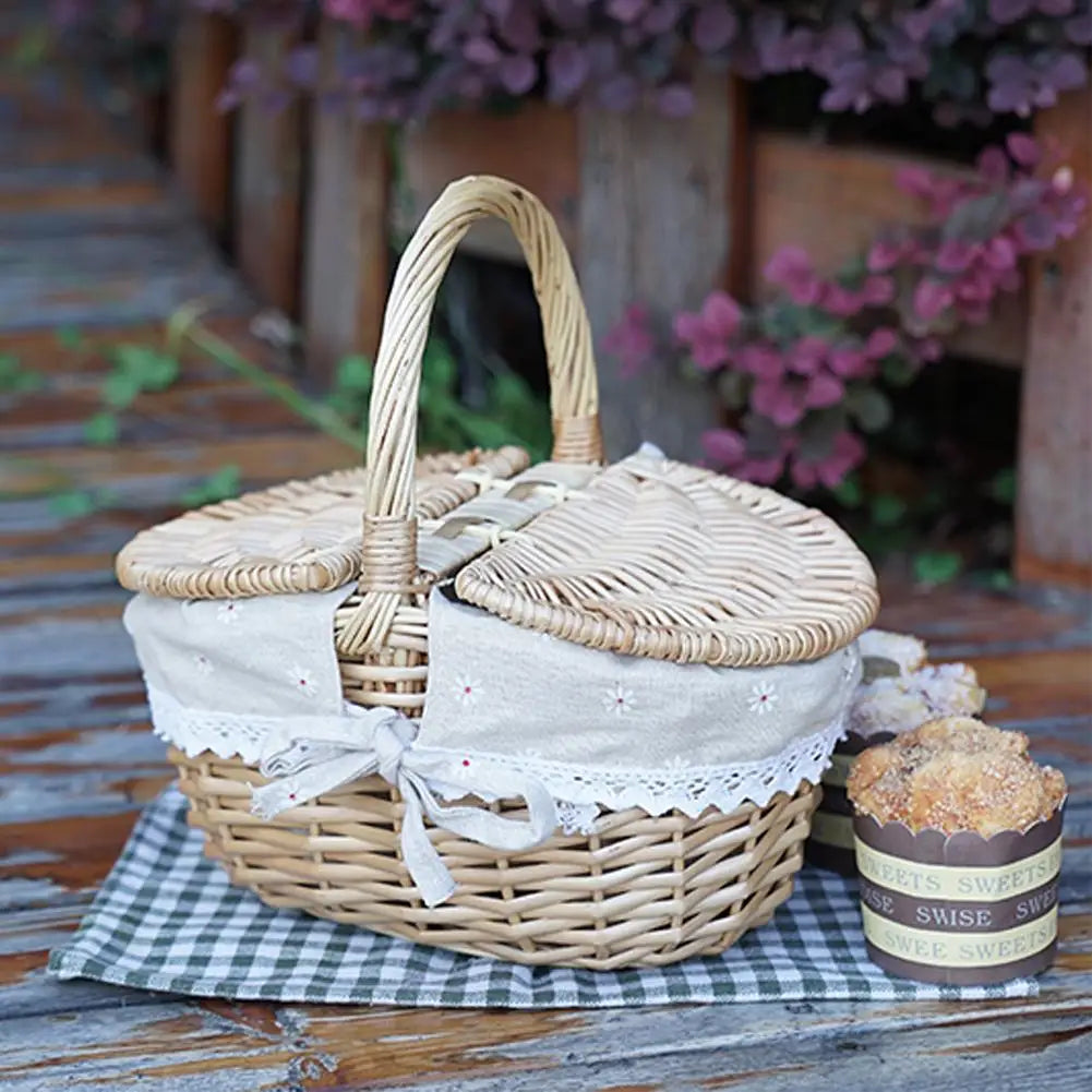 Oval Wicker Picnic Basket with Lid