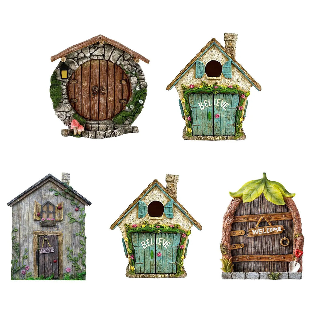 2D Fairy Garden Miniatures Gnome Window Door Set – Pendant Glow In The Dark Creative Ornaments Crafts for Fairy Garden Decorations