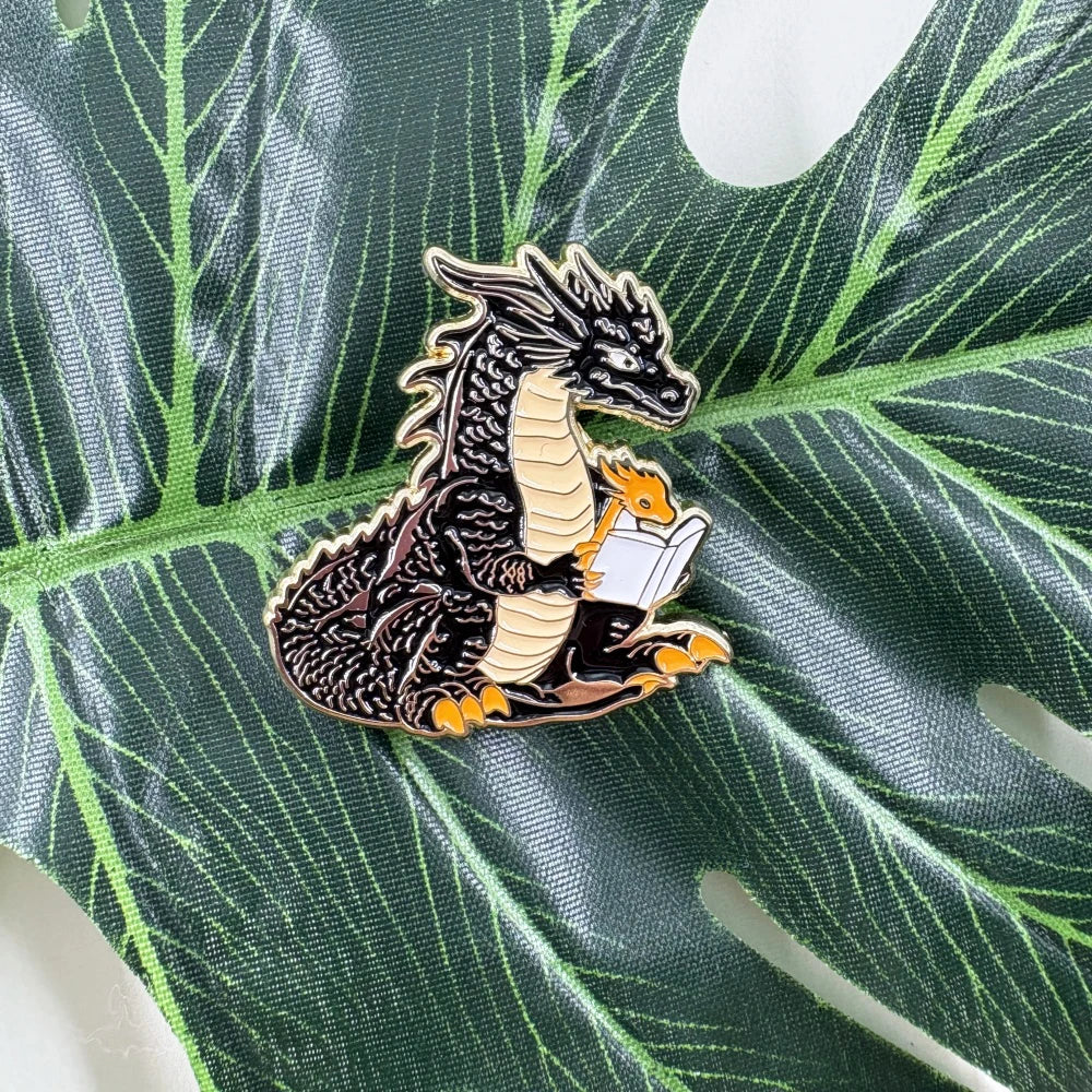 Dragon Reader Fantasy Enamel Brooch Pin