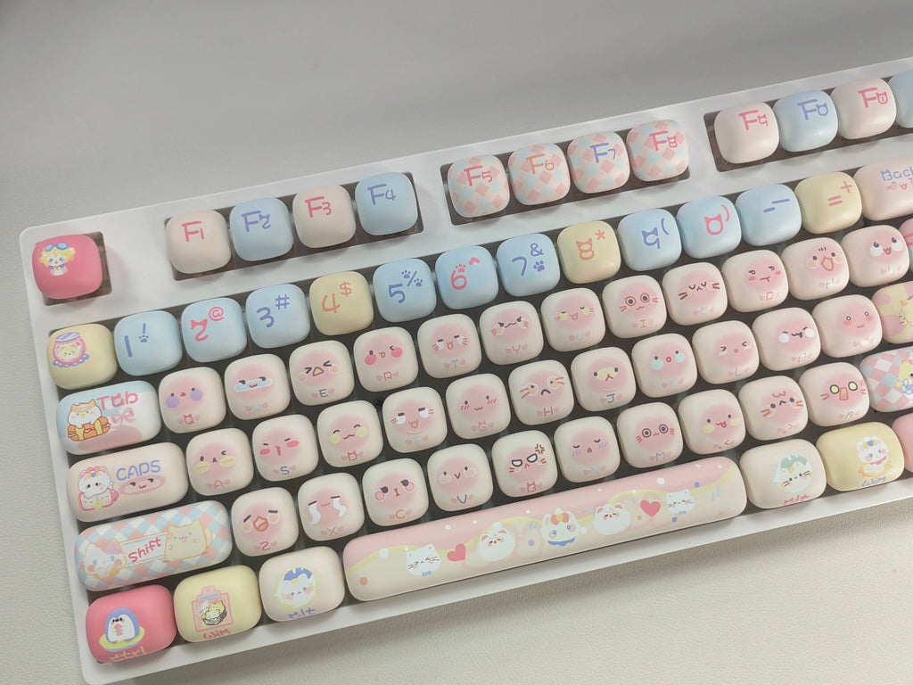 140 Keys Cute Keycaps Cat MOG Keycaps PBT Pink Keys Gift for Girl Cute New Square Thermal Sublimation Mechanical Keyboard 6.25U