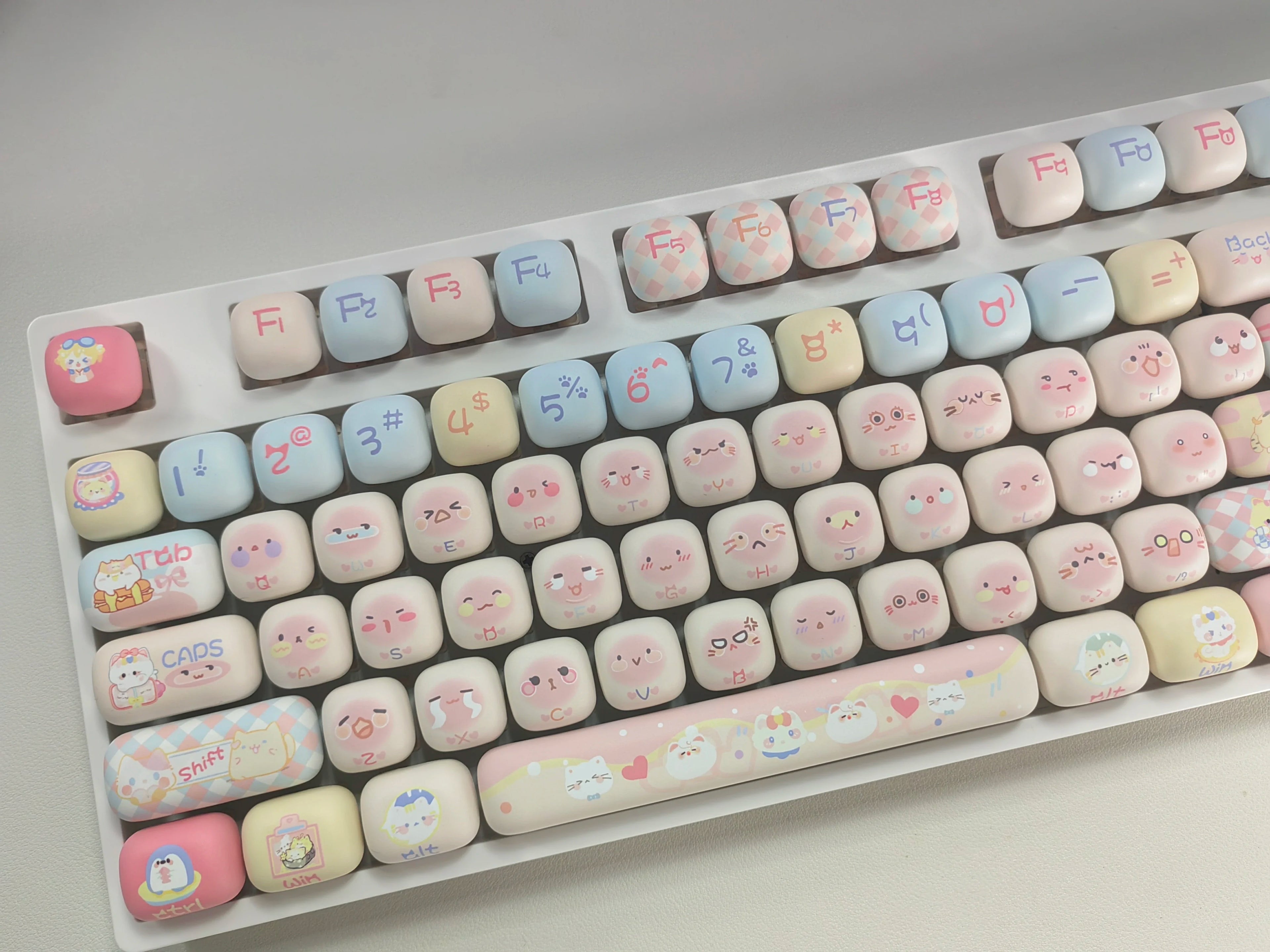140 Keys Cute Keycaps Cat MOG Keycaps PBT Pink Keys Gift for Girl Cute New Square Thermal Sublimation Mechanical Keyboard 6.25U