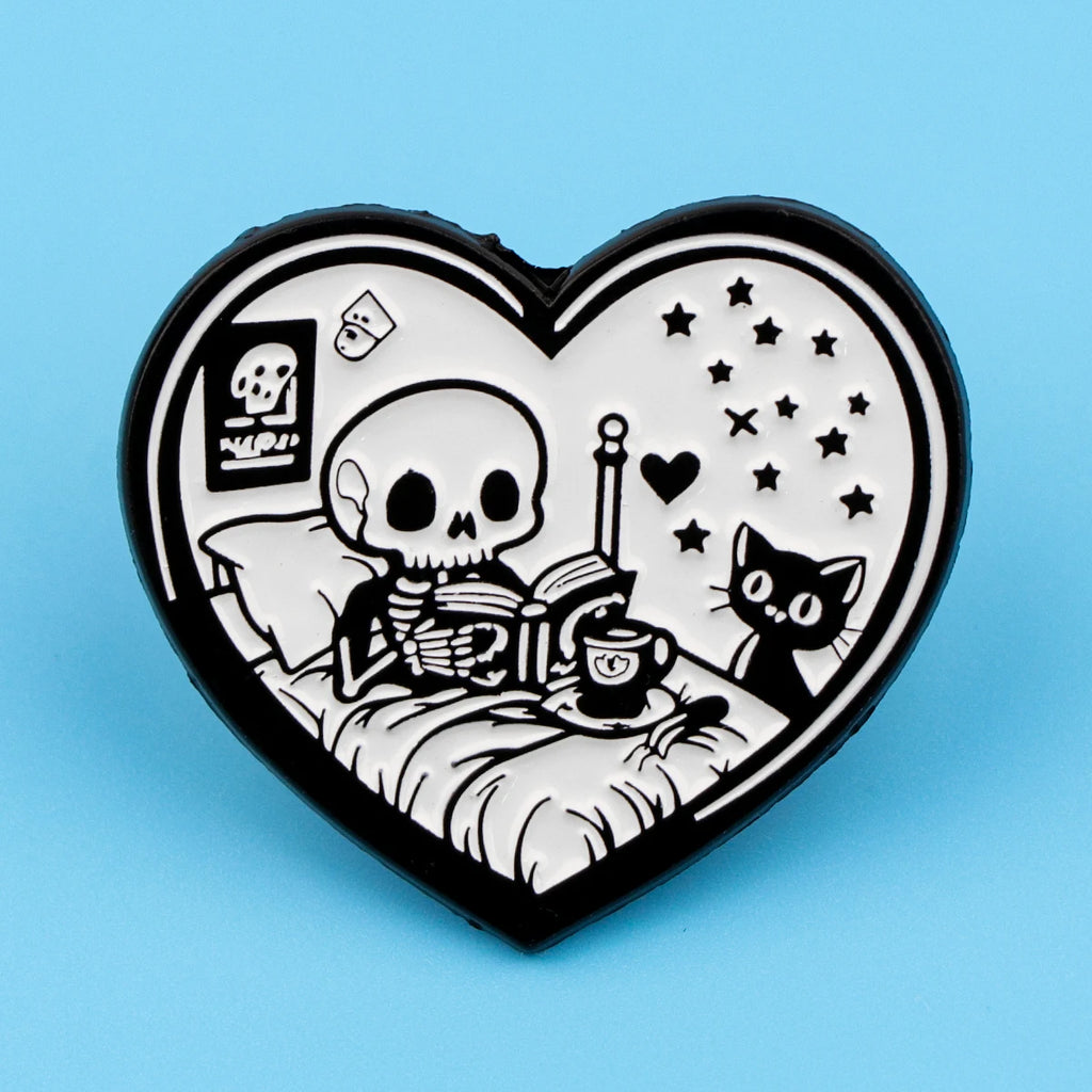 Black Cat Skeleton Book Enamel Pin
