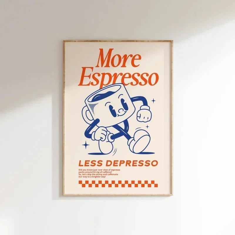 More Espresso Less Depresso Wall Art, Coffee Quote Wall Art, Coffee Station Wall Art, Coffee Bar Print, Cute Prints, Retro Quote