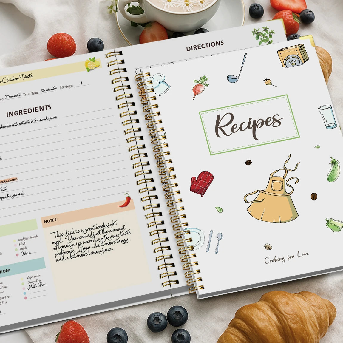 Hardcover Recipe Book – Personal & Family Use | Portable Keepsake Cookbook, Holds 80 Recipes, Full-Color Interior