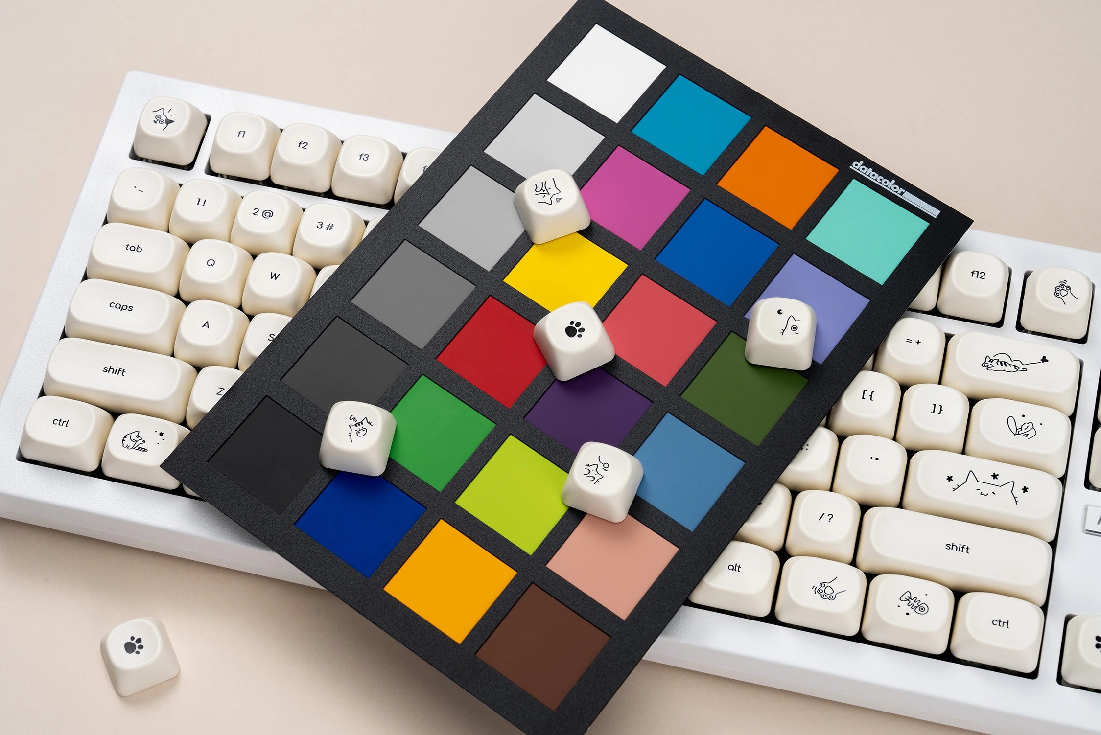 124 key Cute Cat Keycaps PBT Sublimation Moa Ball Cap White Minimalist Small Font Mechanical Keyboard Keycaps Korean English