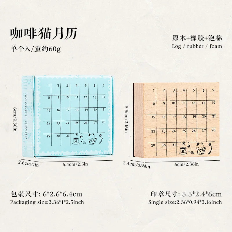 Memo Cat Box Wooden Hand Account Seal Retro Cat Schedule Plan Beech Wood Seal Daily Memo Seal School Supplies Assorted Stamp