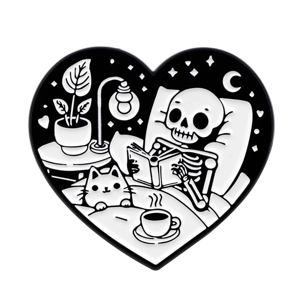 Black Cat Skeleton Book Enamel Pin