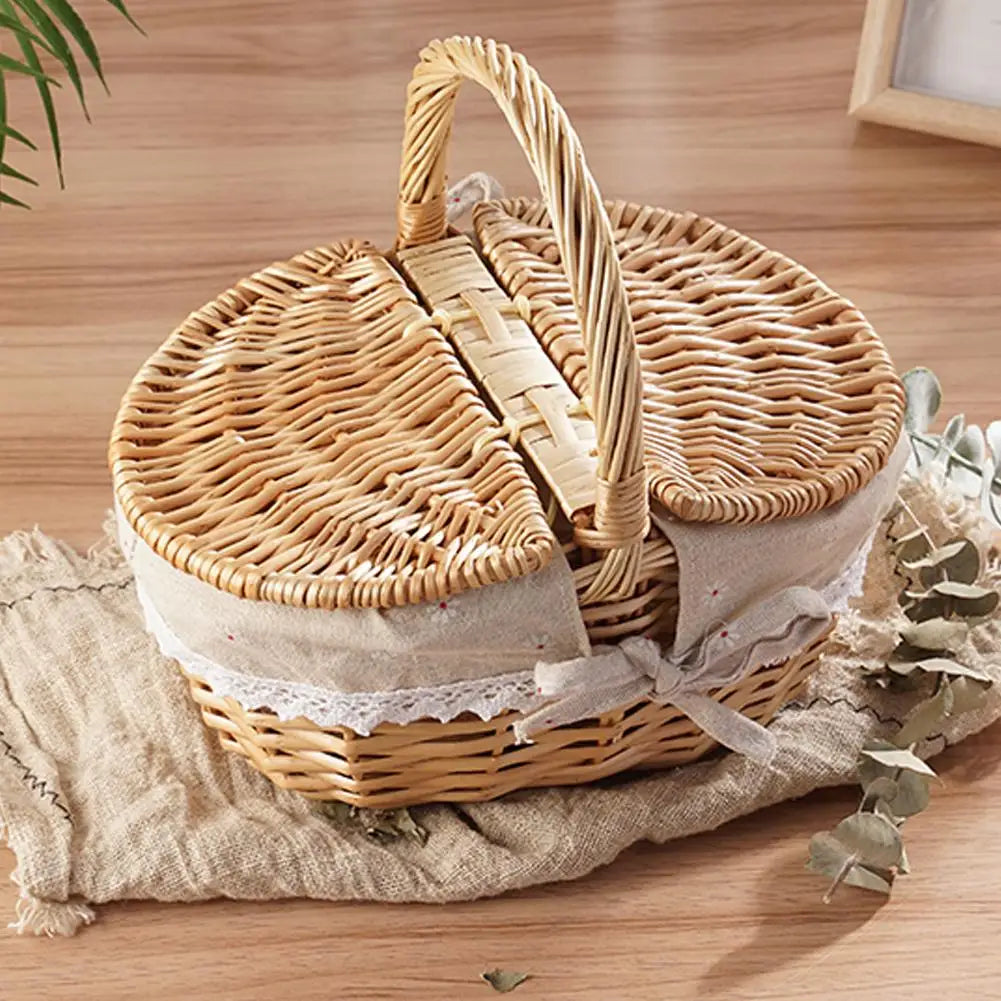 Oval Wicker Picnic Basket with Lid