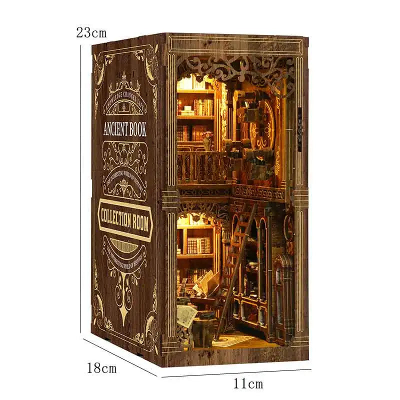 Wooden Mini Doll House DIY Book Nook Kit – Assembly Model 3D Puzzle Bookend Toys Bookshelf Insert Decor with LED Light for Xmas Gifts