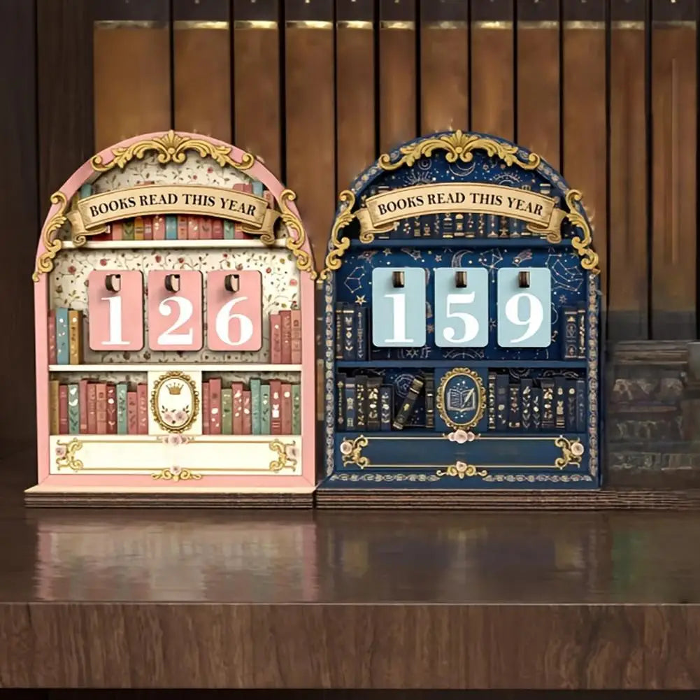 Wooden Book Read This Year Counter Tracker Up To 999 Books Challenge Tracker Retro Bookshelf Classroom Decor Gift for Book Lover