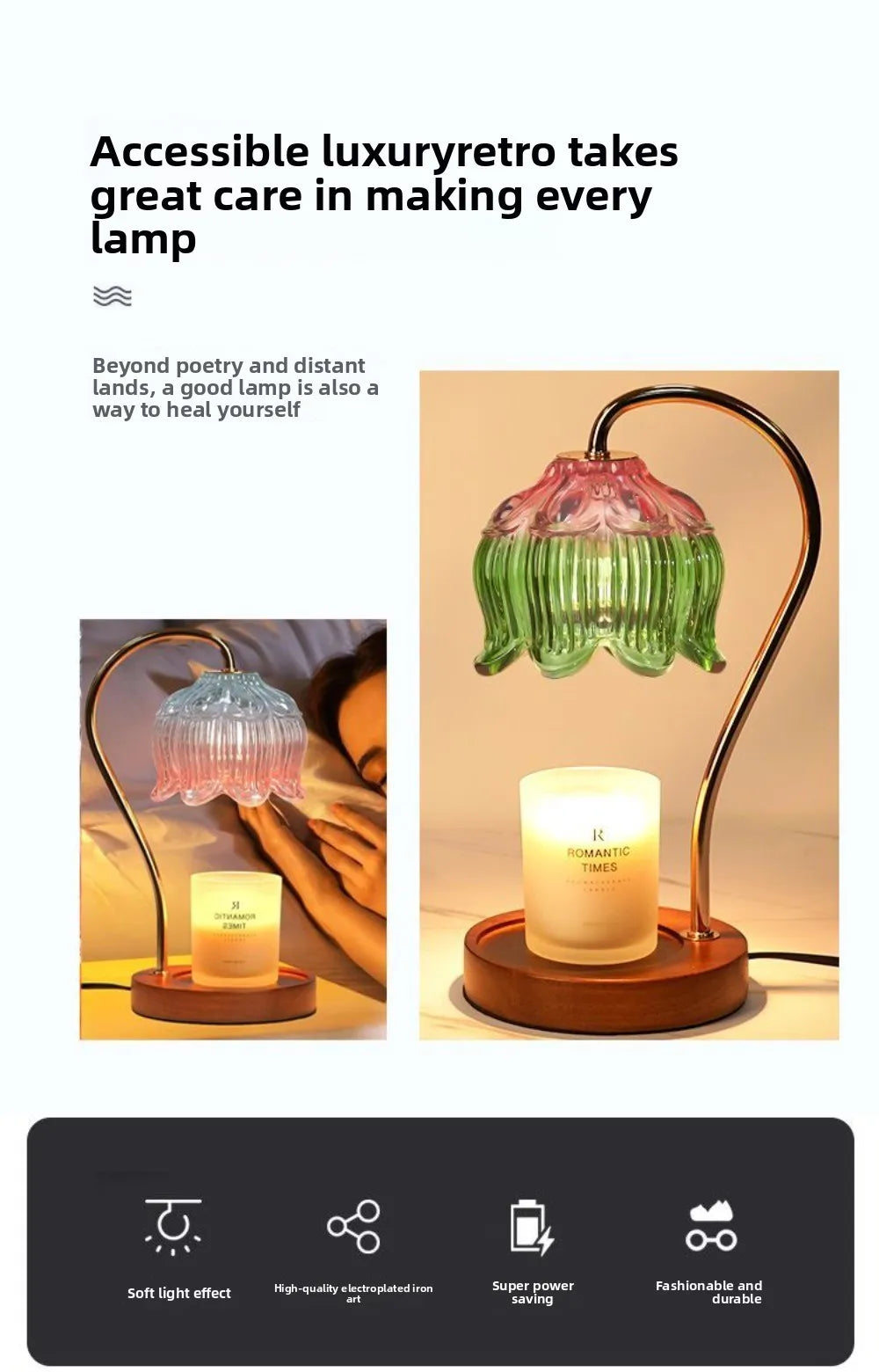 Flower Candle Warmer Lamp with Timer, Dimmable Candle Lamp Warmer, Christmas Birthday Gift, House Warming Decor, For Jar Candles