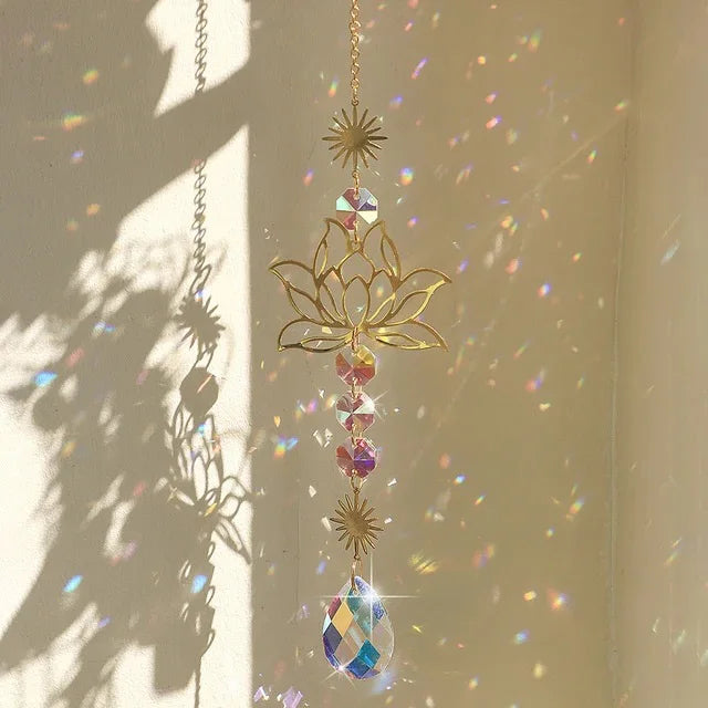 Crystal Lotus Suncatcher hanging crystal colored glass, rainbow maker prism chakra Outdoor decoration
