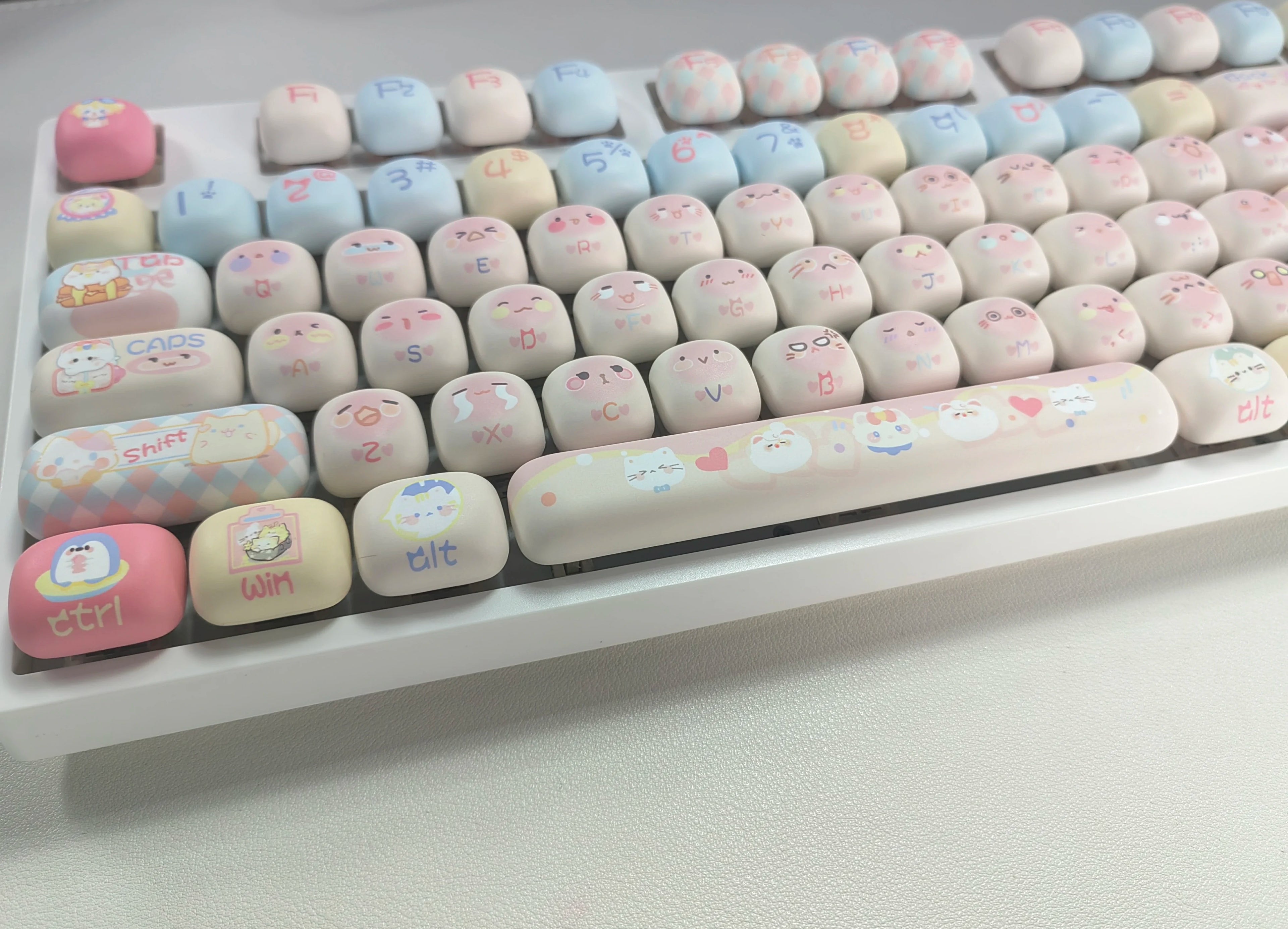 140 Keys Cute Keycaps Cat MOG Keycaps PBT Pink Keys Gift for Girl Cute New Square Thermal Sublimation Mechanical Keyboard 6.25U