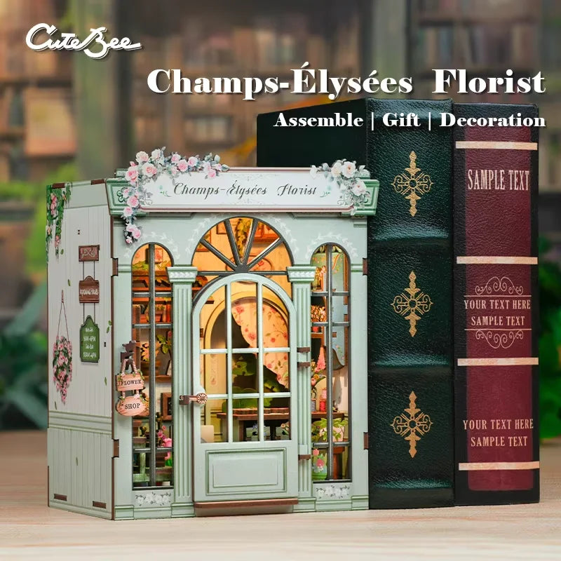 CUTEBEE Book Nook Kit DIY Miniature Model Dollhouse for Adults and Teens Bookshelf Decor 3D Wooden Puzzle Gifts for Family
