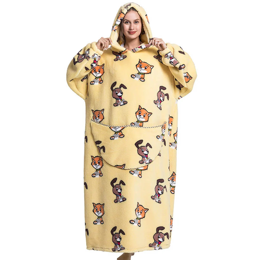 Flannel Wearable Blanket Hoodie with Pocket