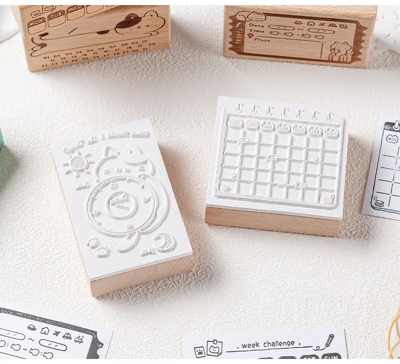 Memo Cat Box Wooden Hand Account Seal Retro Cat Schedule Plan Beech Wood Seal Daily Memo Seal School Supplies Assorted Stamp
