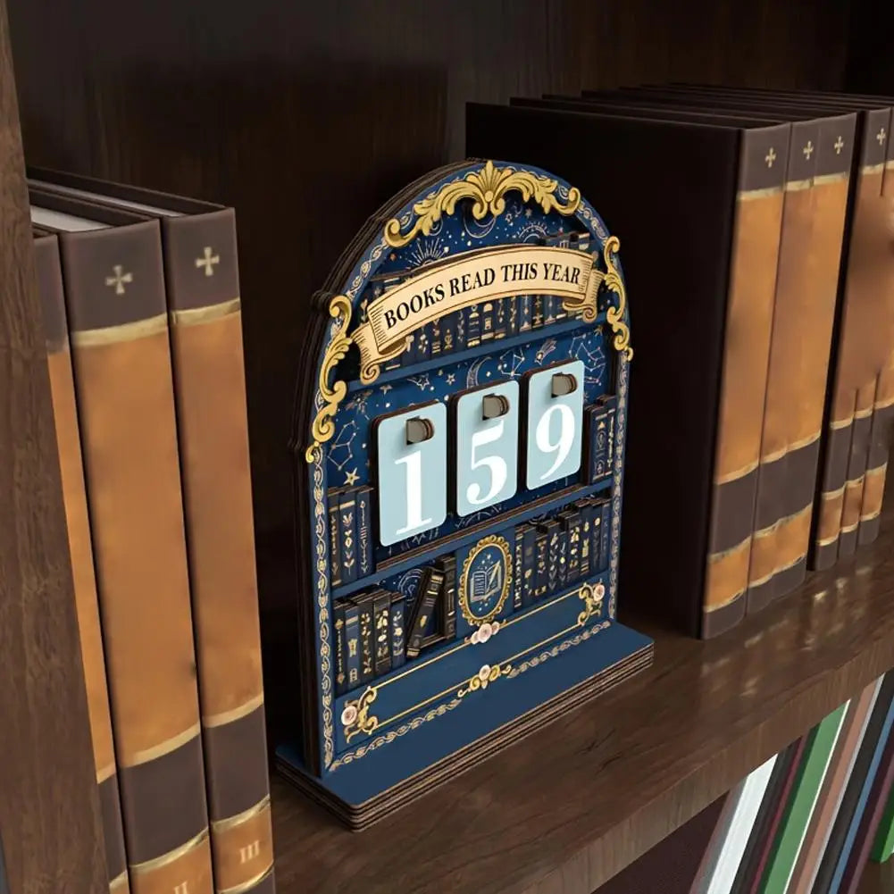 Wooden Book Read This Year Counter Tracker Up To 999 Books Challenge Tracker Retro Bookshelf Classroom Decor Gift for Book Lover