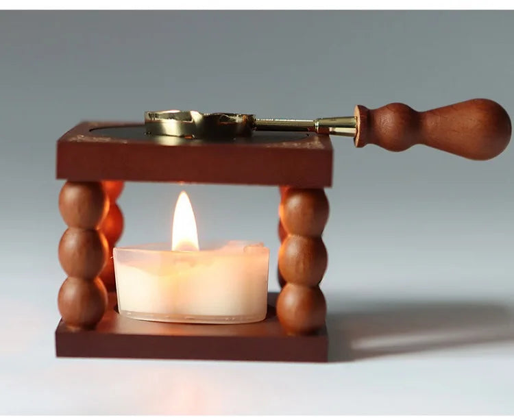 Wax Bead Pot Stick Heater Wax Seal Stamp Set Lacquer Furnace Seal Spoon Handle Stamp Melting Spoon Rubber Wood Melting Heater