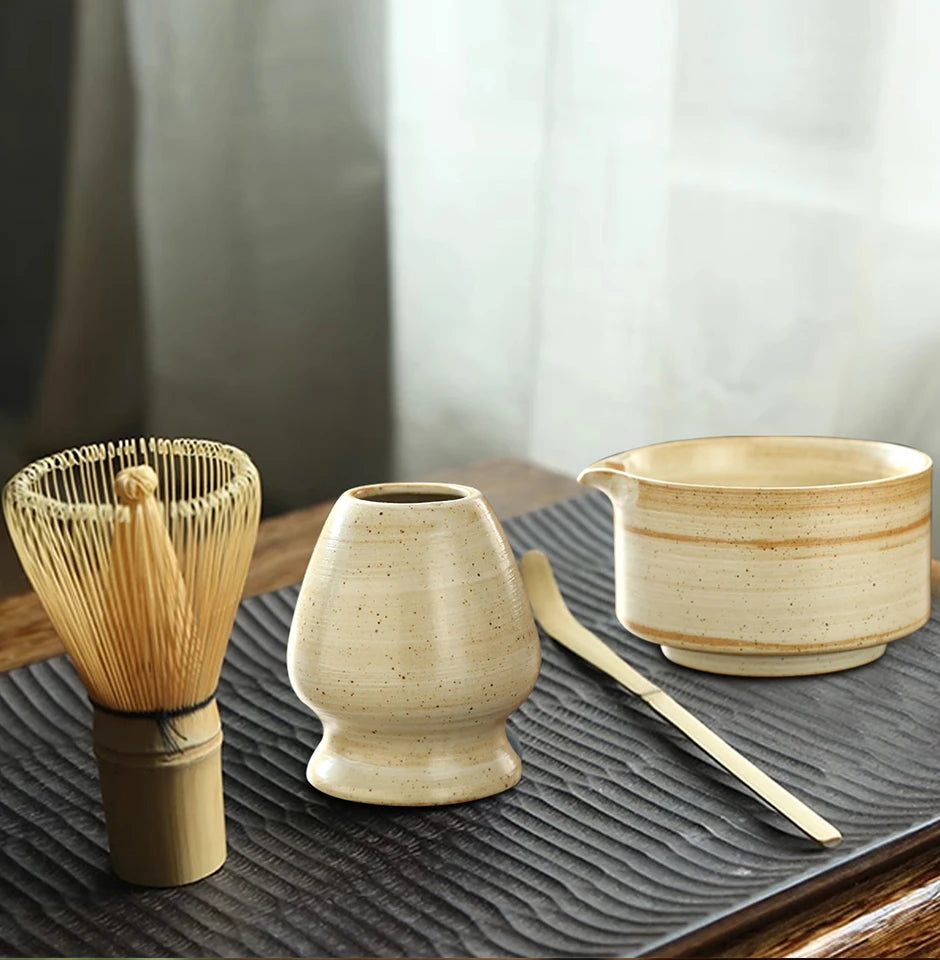 4-Piece Japanese Matcha Tea Set with Bamboo Whisk