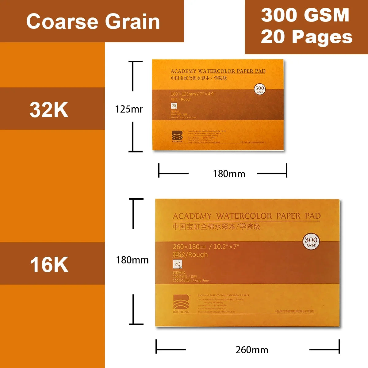 100% Cotton Watercolor Paper Pad – 300gsm Artist Painting Book | Cold & Hot Press Textures | 20-Sheet Sealed Pad (32K & 16K Sizes)